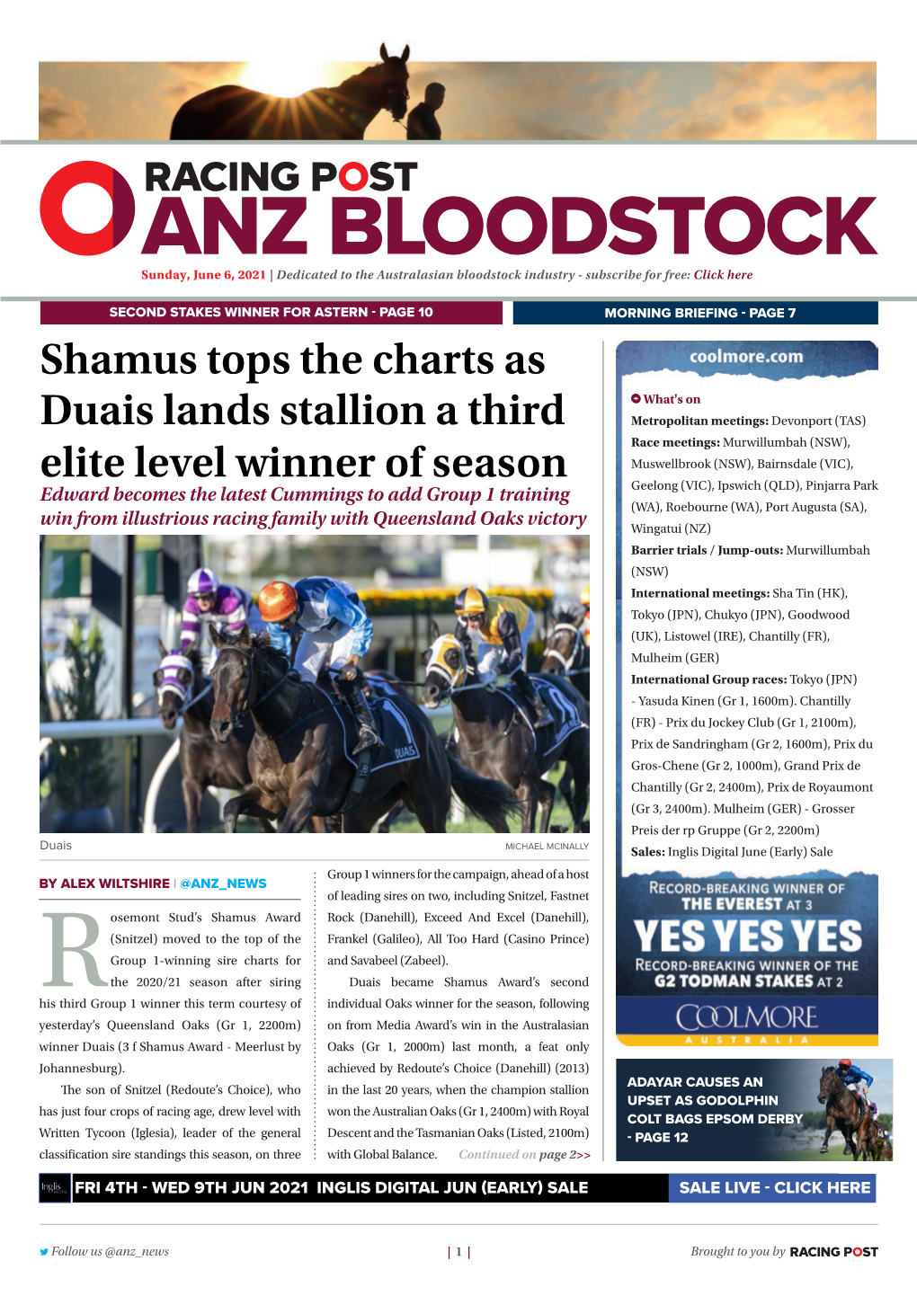 Shamus Tops the Charts As Duais Lands Stallion a Third Elite Level Winner of Season | 2 | Sunday, June 6, 2021