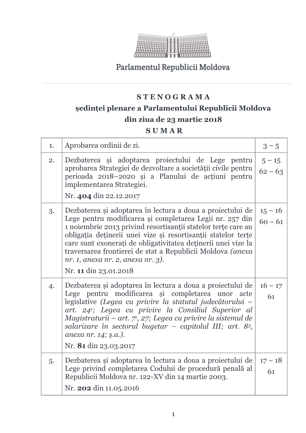 Stenograma Ședinței Parlamentului