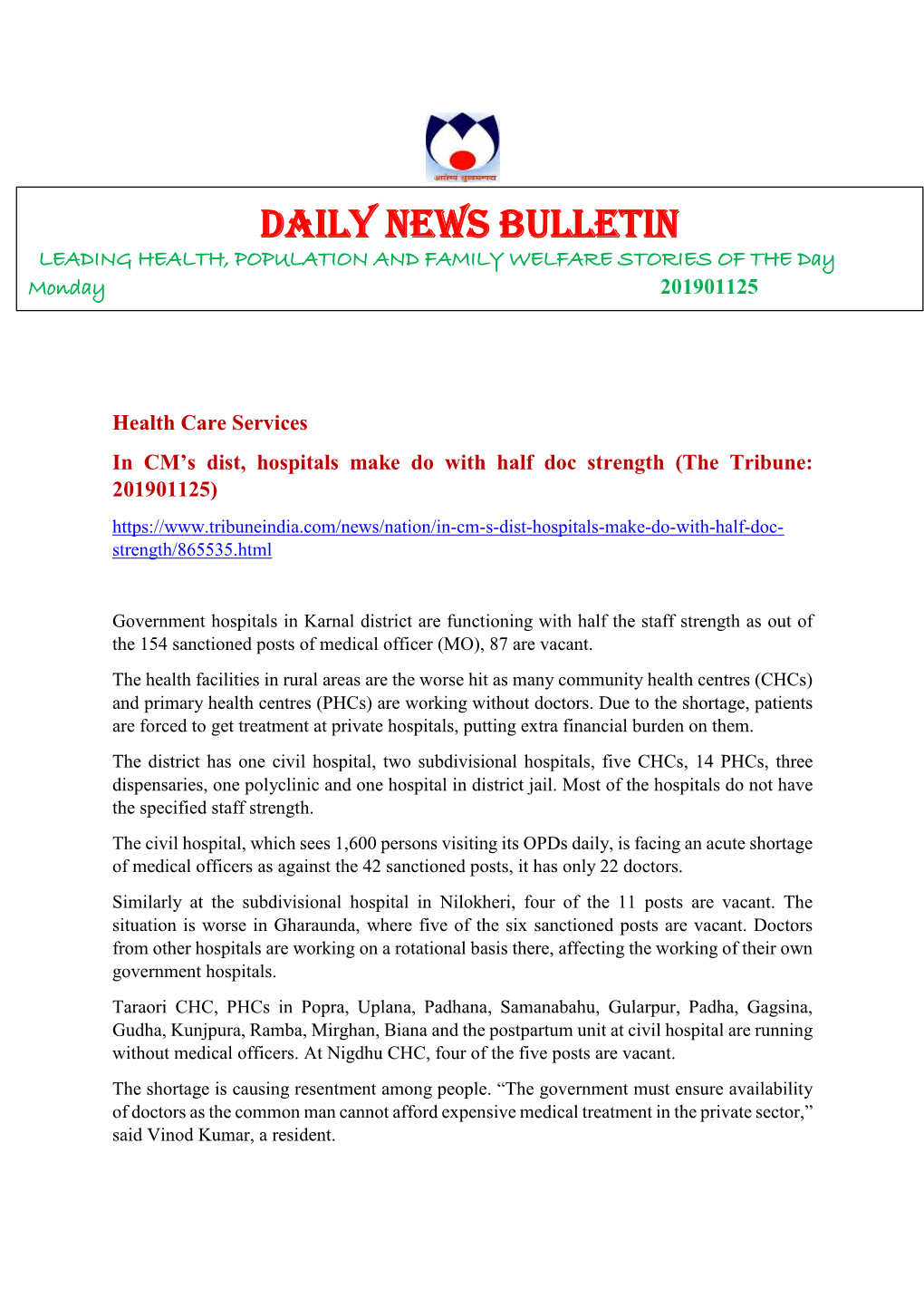 Daily Health News Bulletin