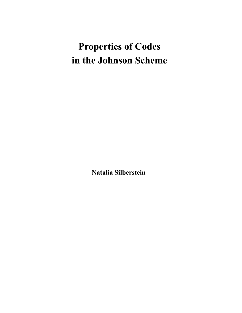 Properties of Codes in the Johnson Scheme