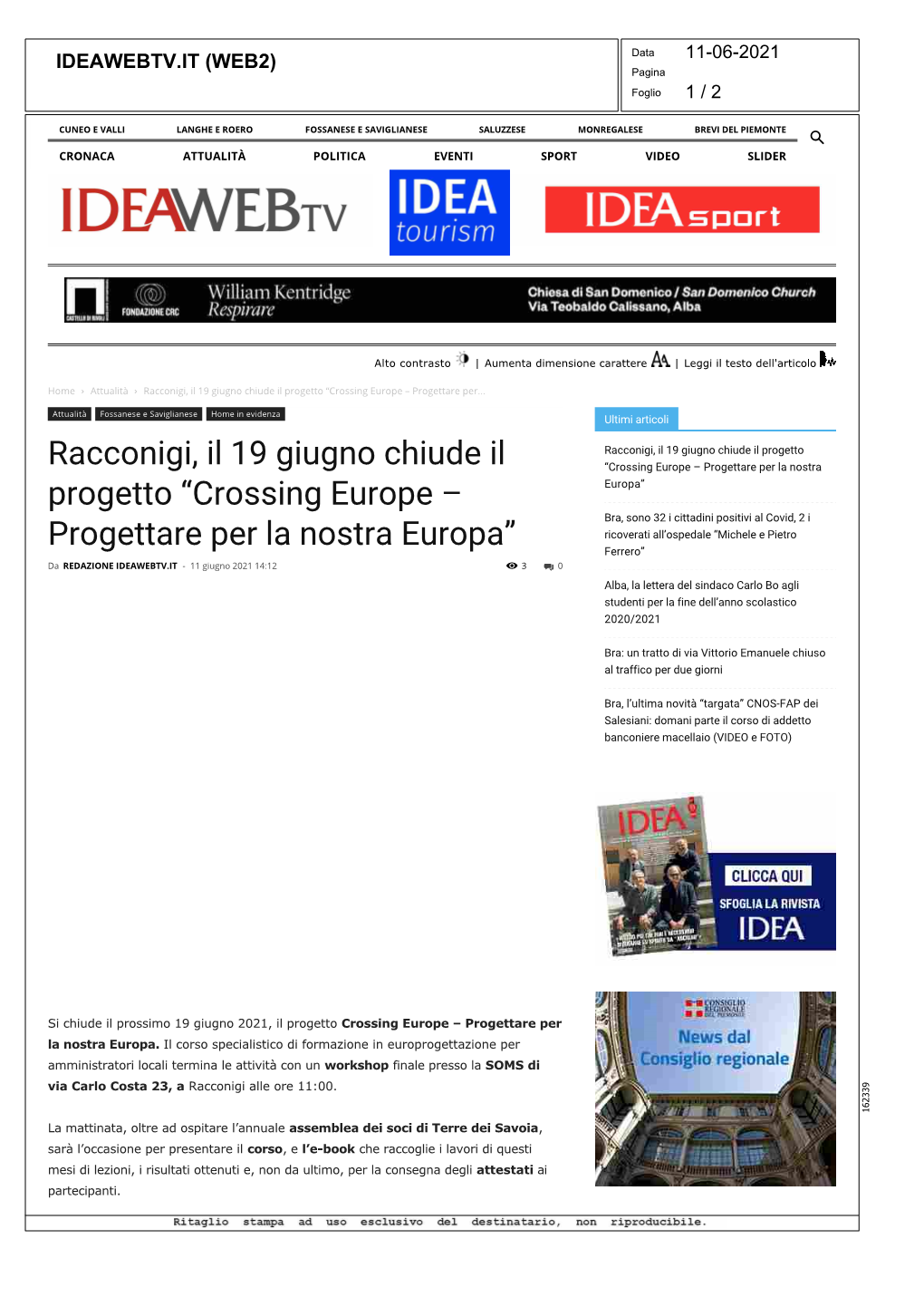Racconigi, Il 19 Giugno Chiude Il Progetto “Crossing Europe – Progettare Per