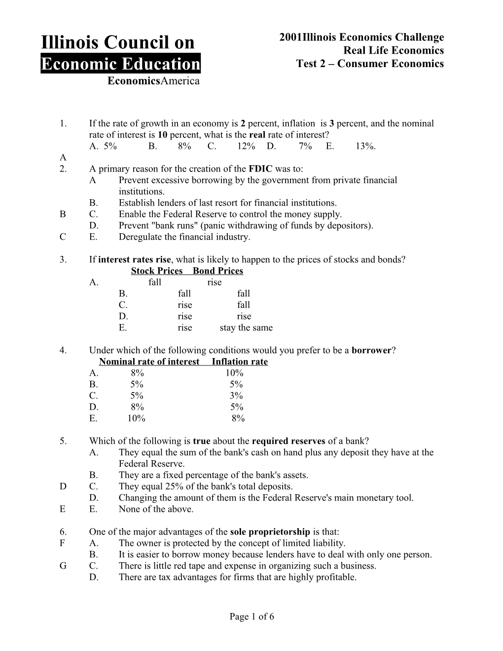 2001Illinois Economics Challenge