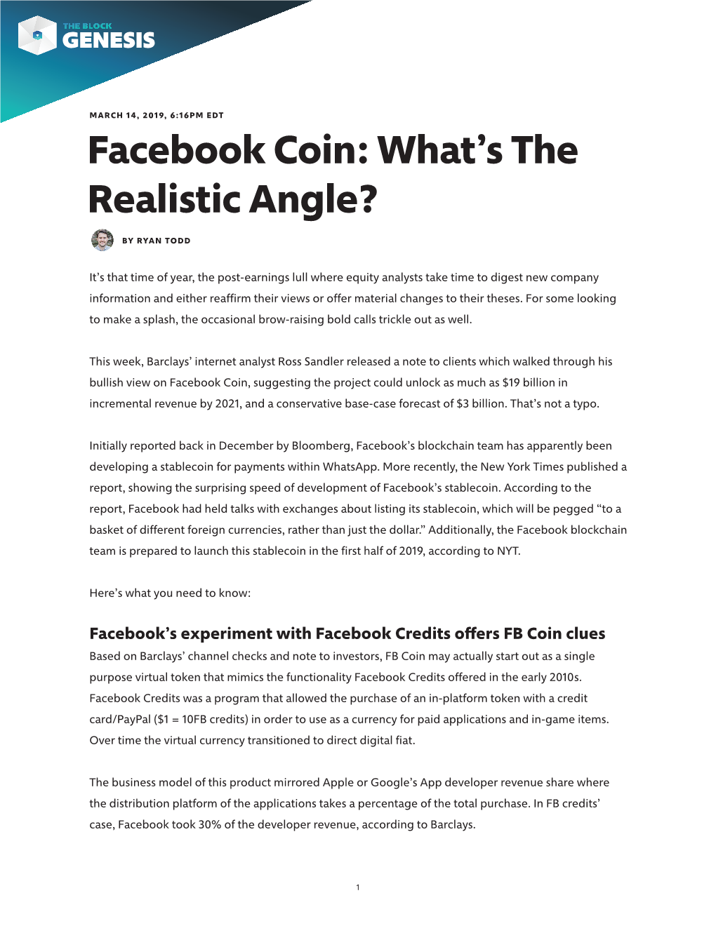 Facebook Coin: What's the Realistic Angle?