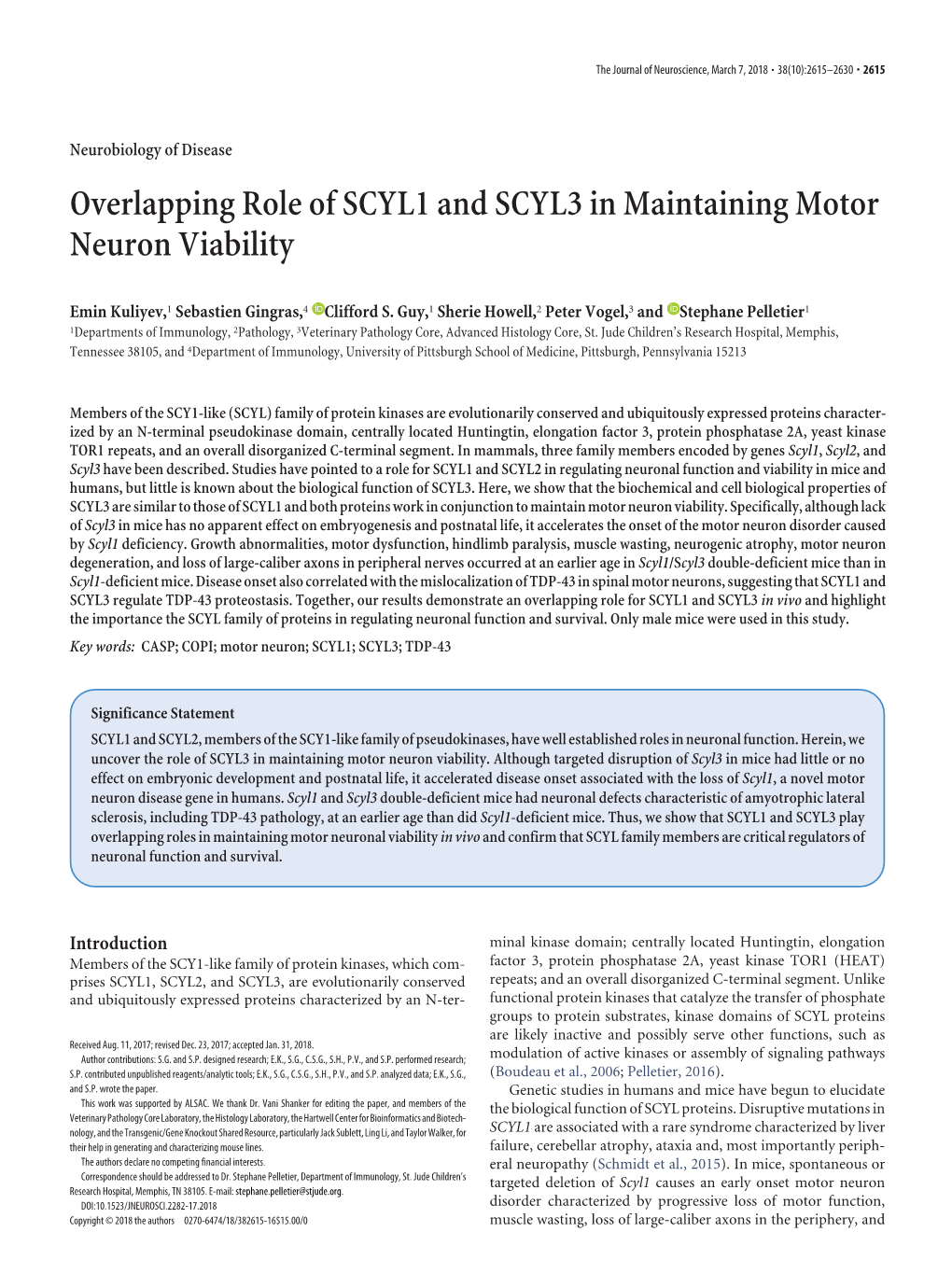 Overlapping Role of SCYL1 and SCYL3 in Maintaining Motor Neuron Viability