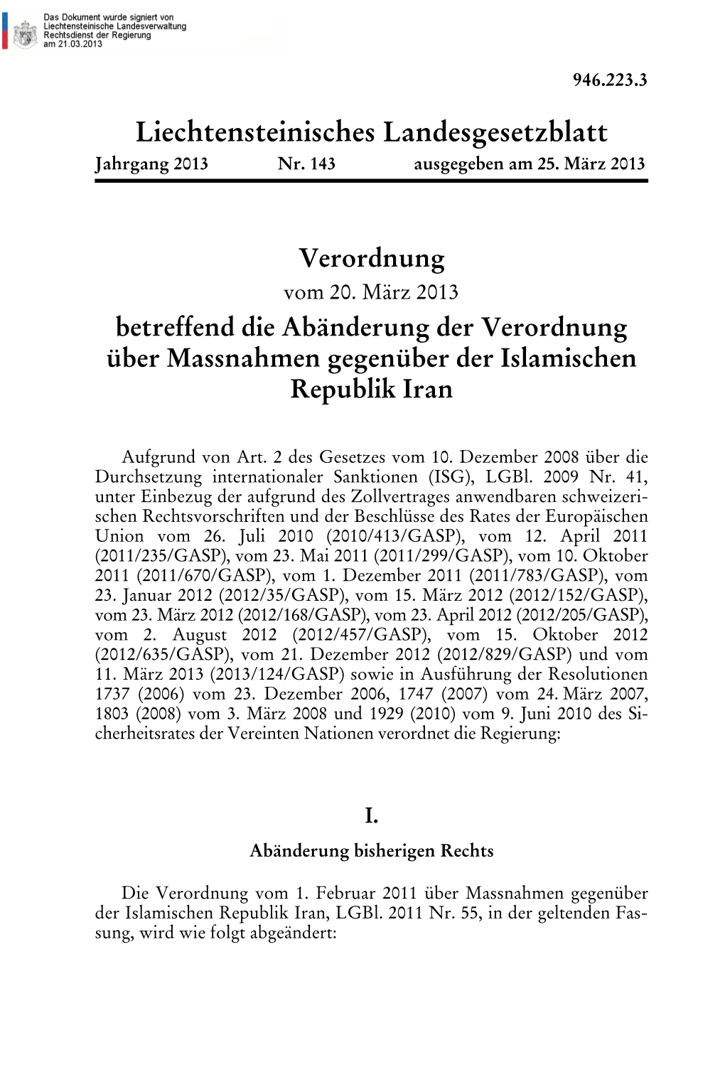 Liechtensteinisches Landesgesetzblatt Jahrgang 2013 Nr