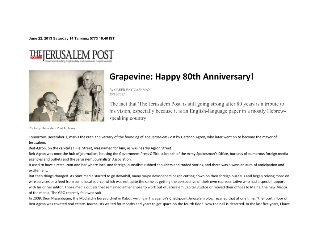 Grapevine: Happy 80Th Anniversary!