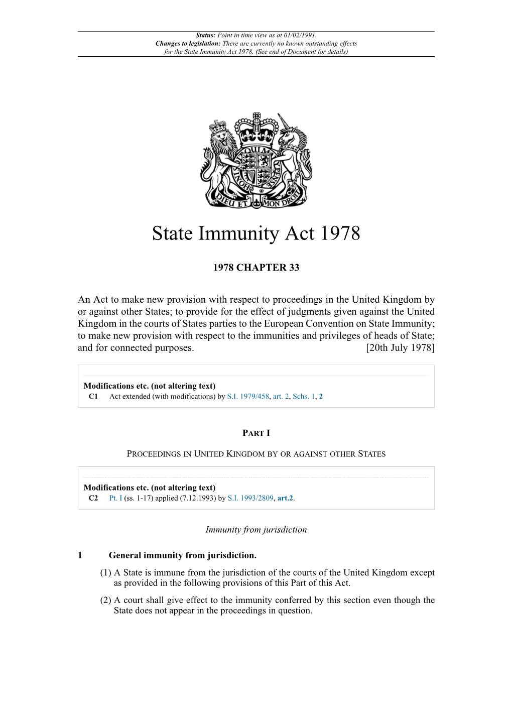 State Immunity Act 1978