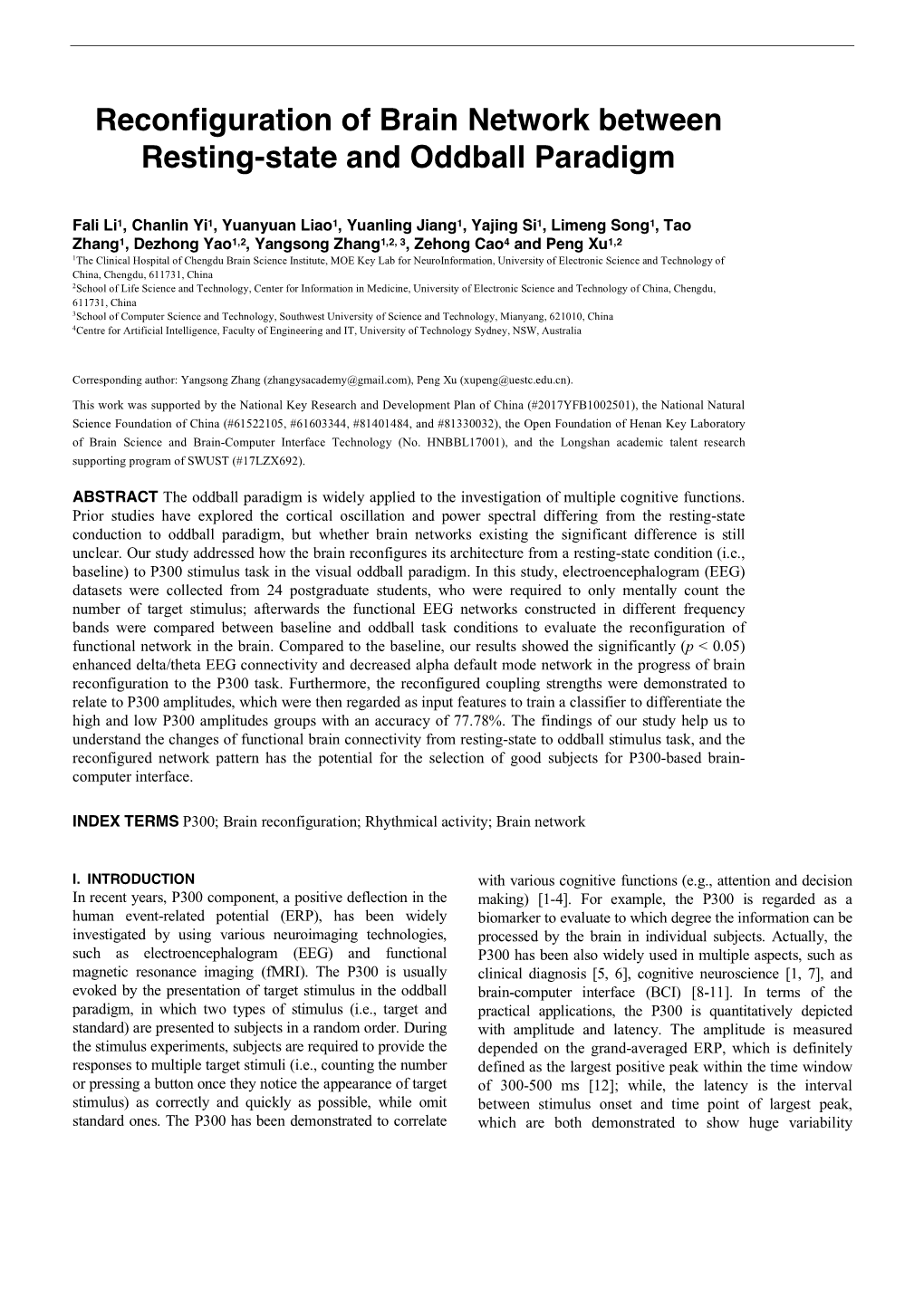 Reconfiguration of Brain Network Between Resting-State and Oddball Paradigm