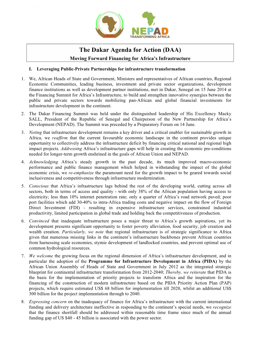 The Dakar Agenda for Action (DAA)