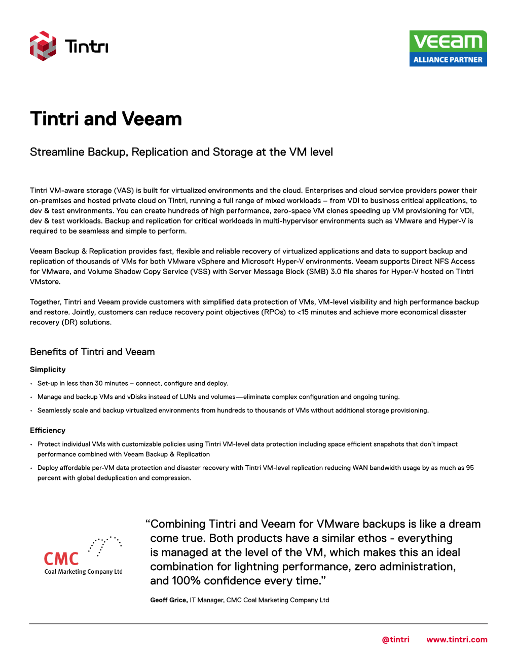Tintri and Veeam at a Glance