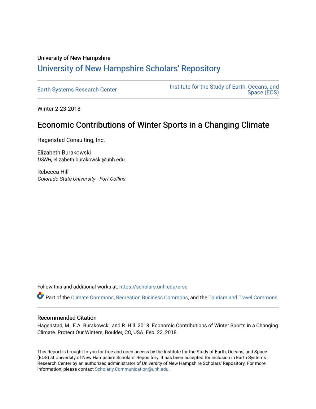 Economic Contributions of Winter Sports in a Changing Climate