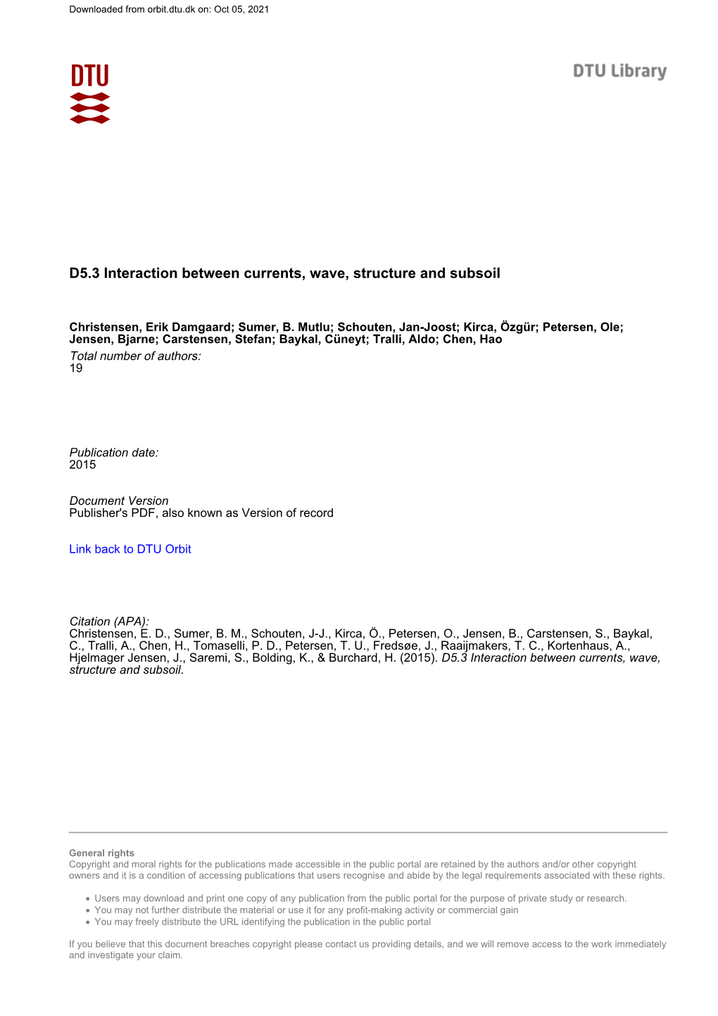 D5.3 Interaction Between Currents, Wave, Structure and Subsoil