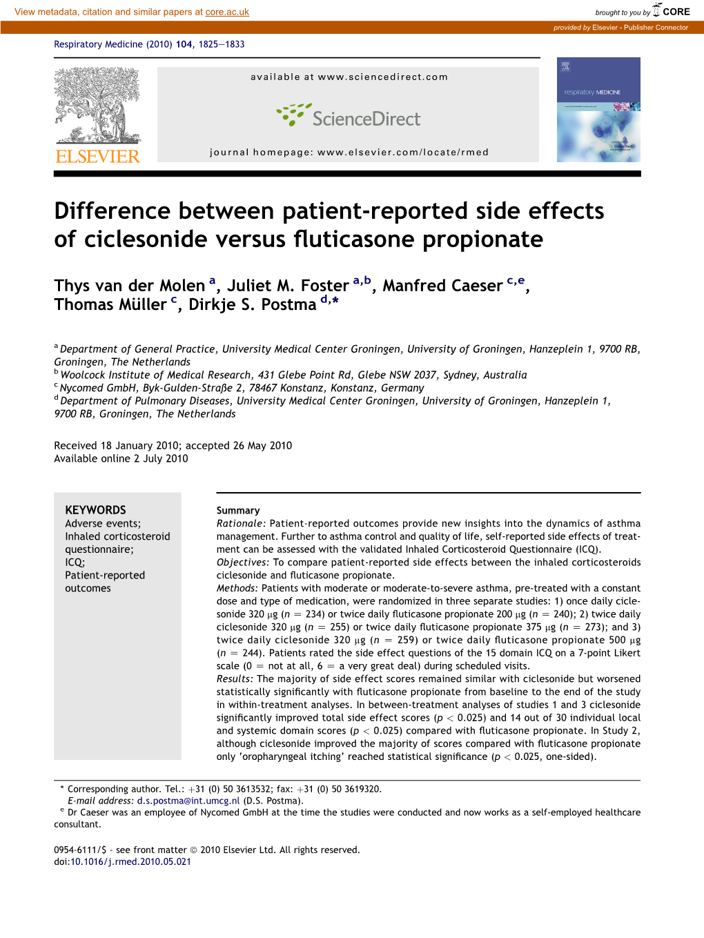 Difference Between Patient-Reported Side Effects of Ciclesonide Versus ﬂuticasone Propionate