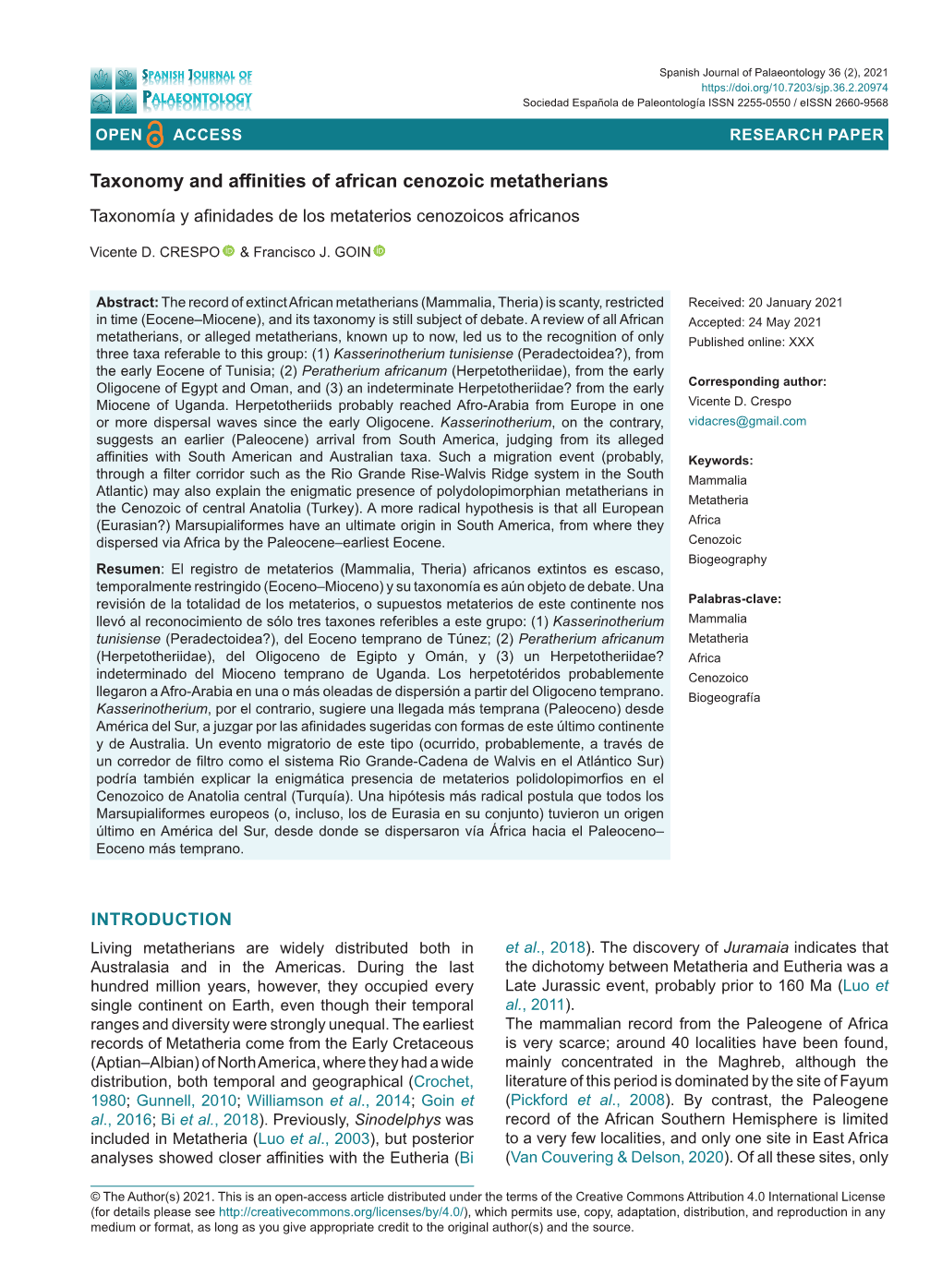 Taxonomy and Affinities of African Cenozoic Metatherians