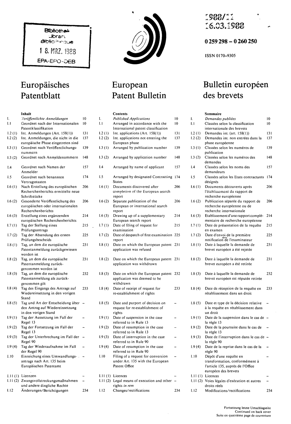 European Patent Bulletin 1988/11