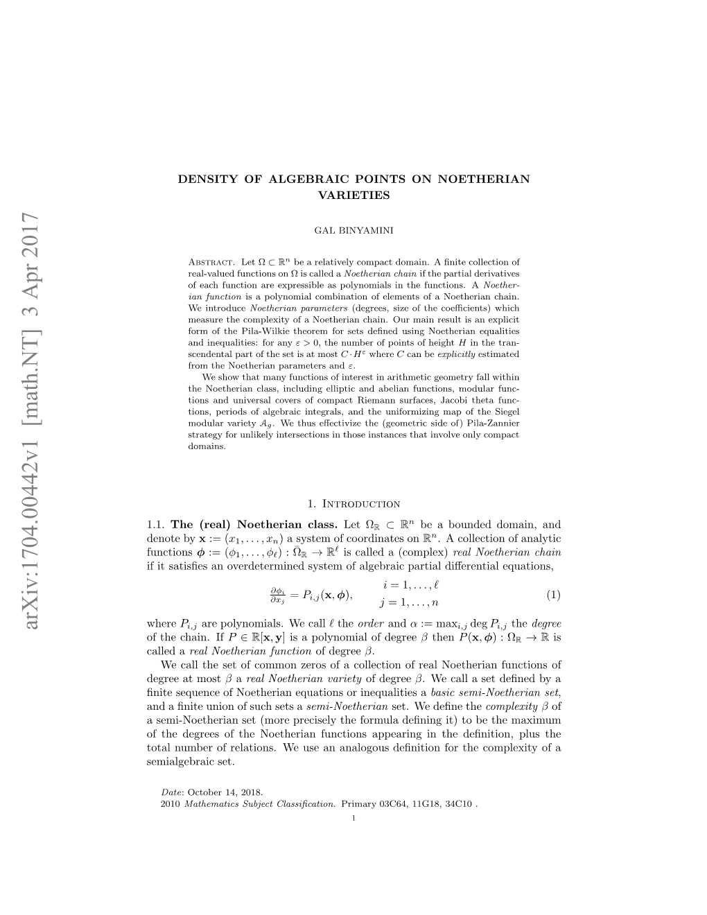 Density of Algebraic Points on Noetherian Varieties 3