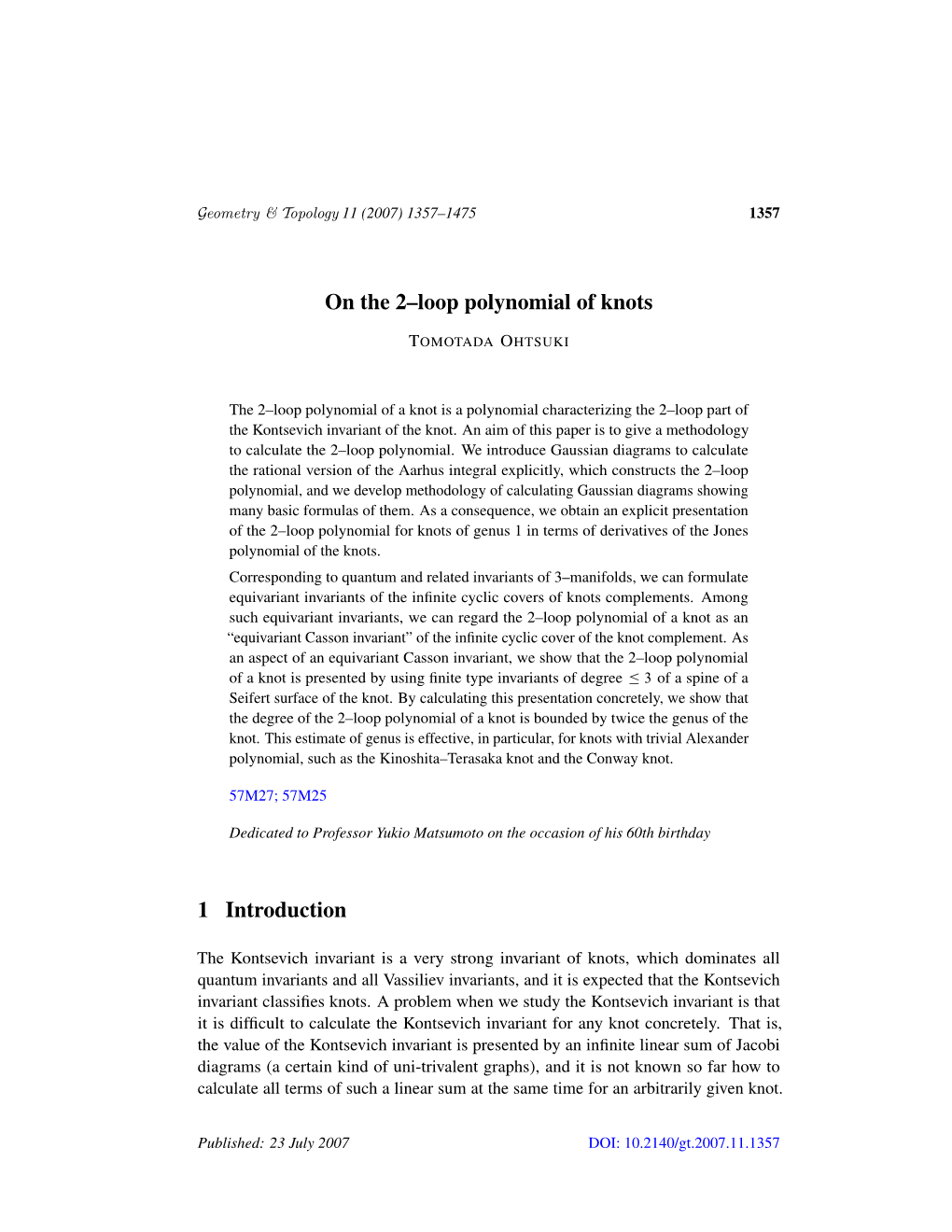 Loop Polynomial of Knots