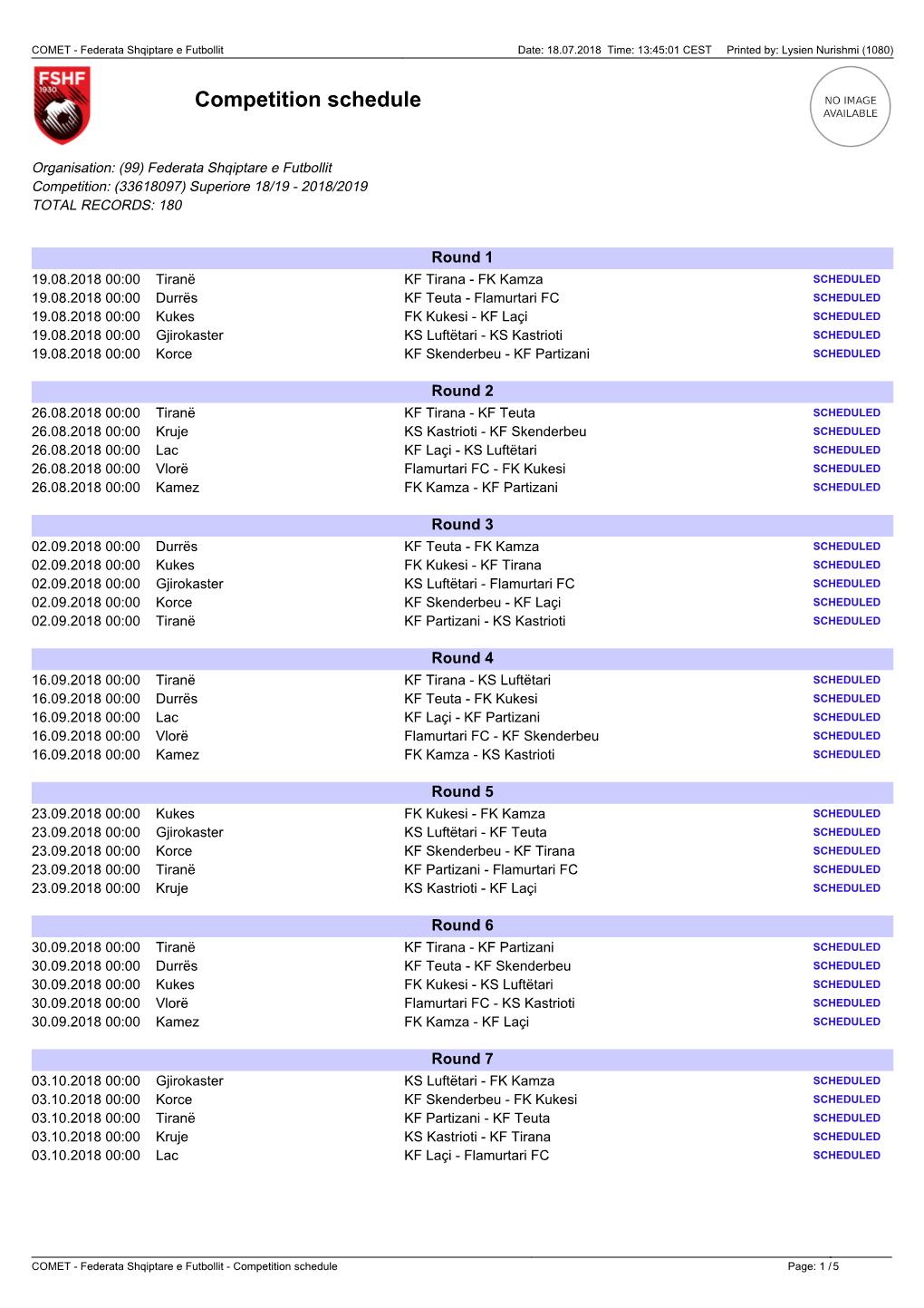 Competition Schedule