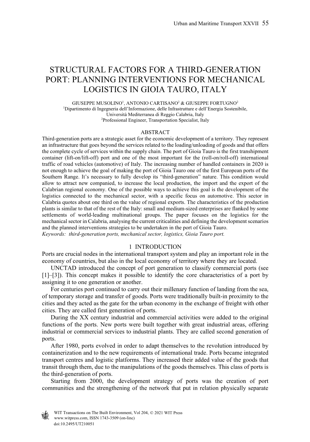 Structural Factors for a Third-Generation Port: Planning Interventions for Mechanical Logistics in Gioia Tauro, Italy