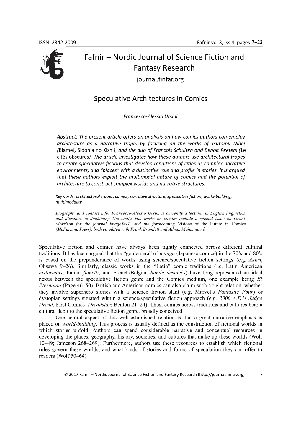 Fafnir – Nordic Journal of Science Fiction and Fantasy Research Journal.Finfar.Org