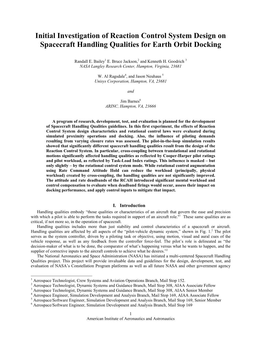 Initial Investigation of Reaction Control System Design on Spacecraft Handling Qualities for Earth Orbit Docking