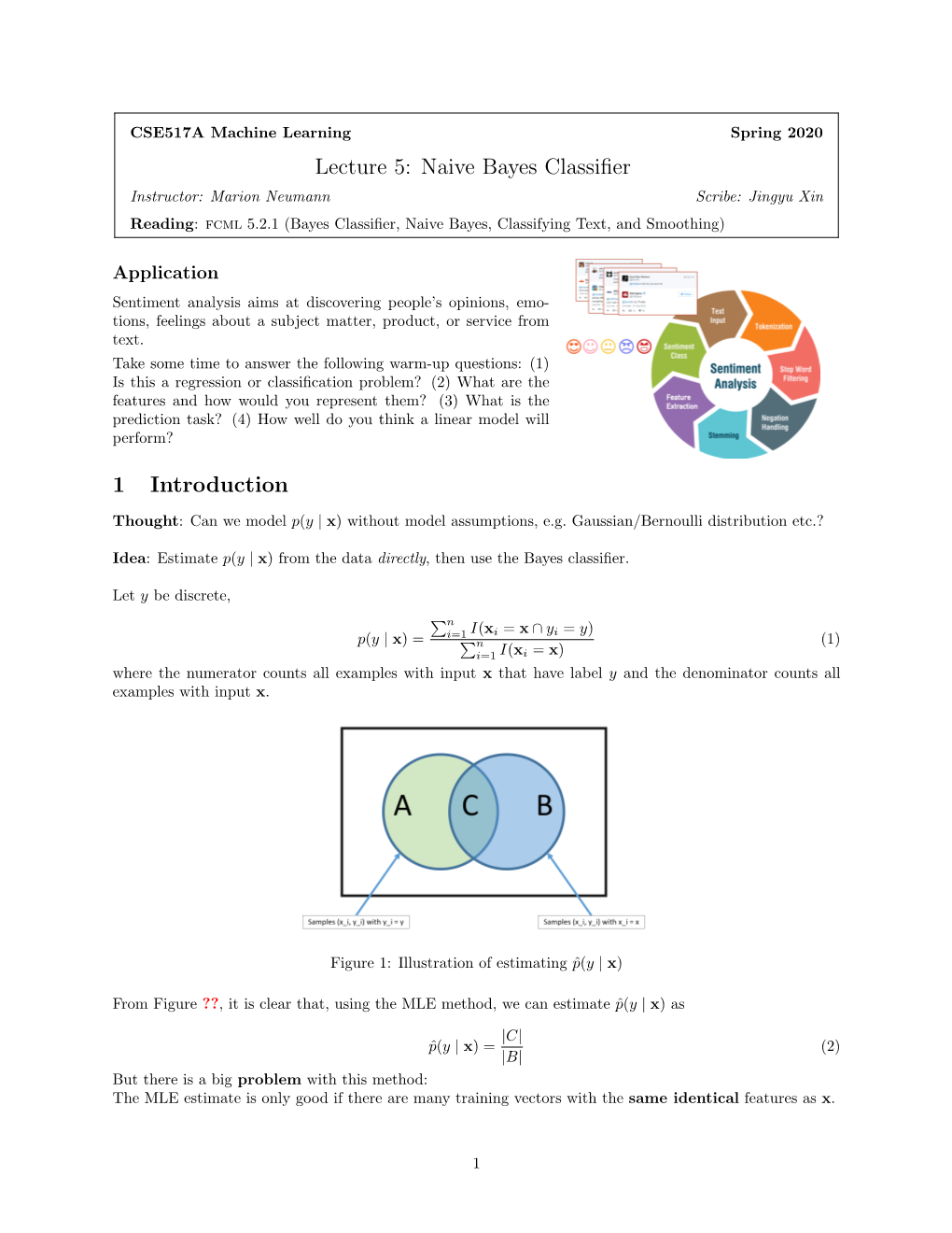 Lecture 5: Naive Bayes Classifier 1 Introduction