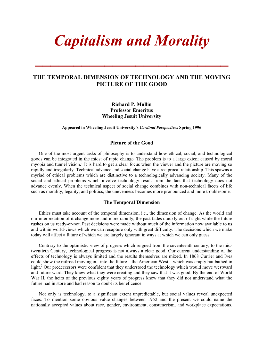 Capitalism and Morality ______