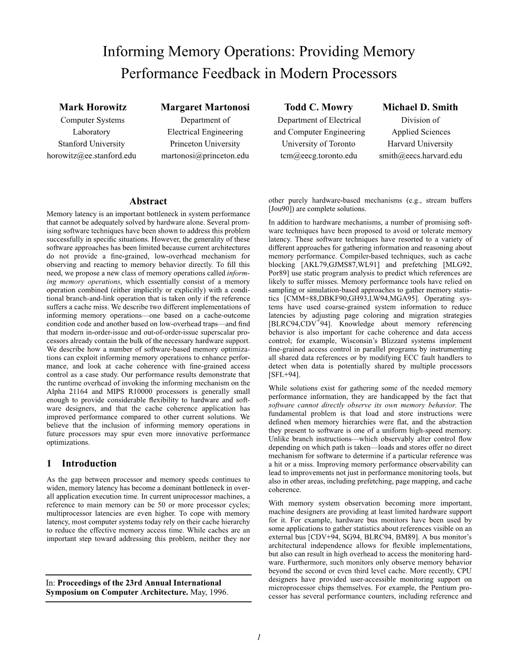 Providing Memory Performance Feedback in Modern Processors