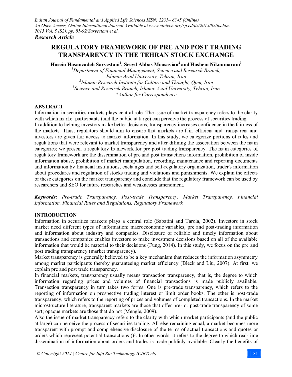 Regulatory Framework of Pre and Post Trading Transparency