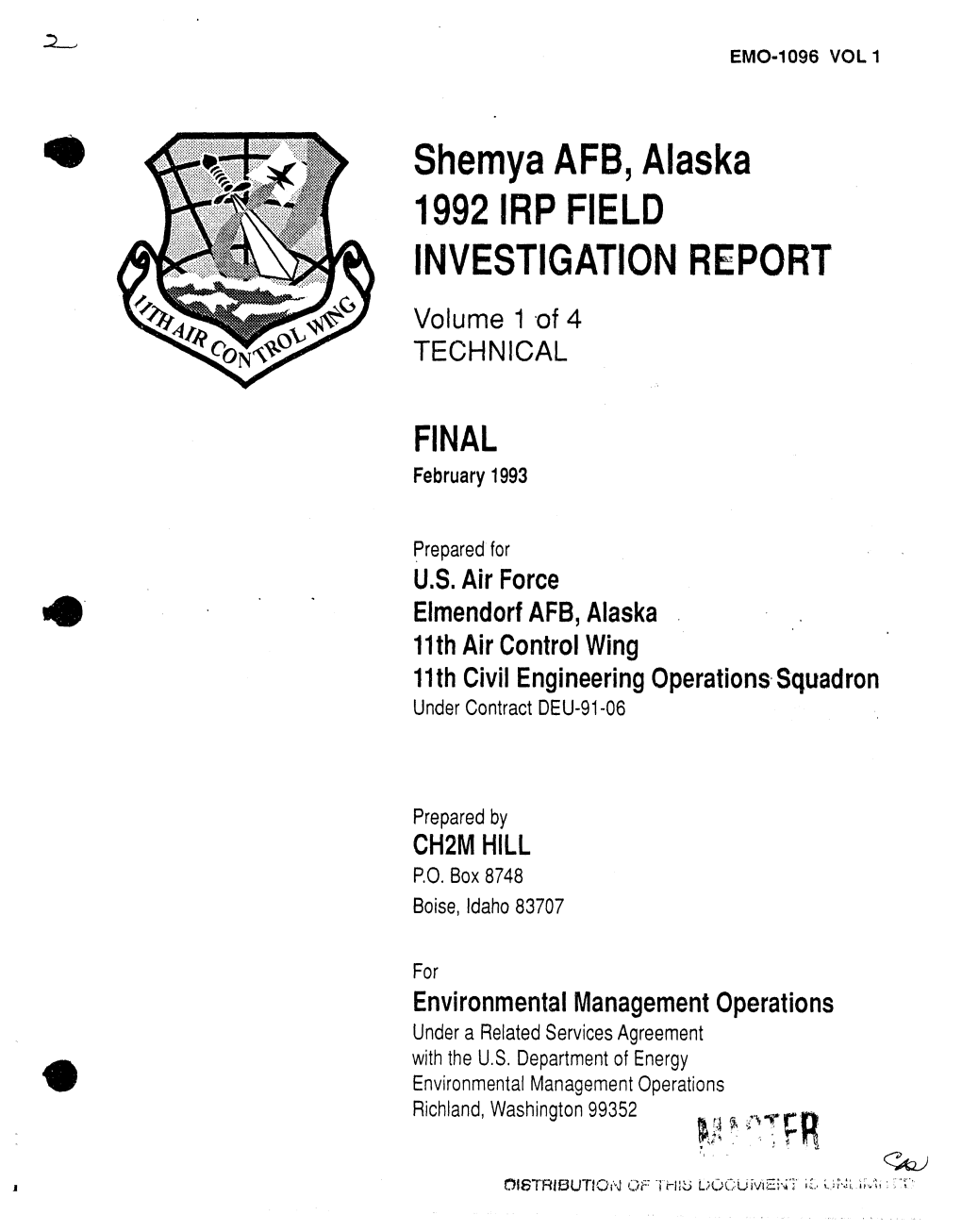 Shemyaafr,Alaska 1992IRPFIELD INVESTIGATIONREPORT