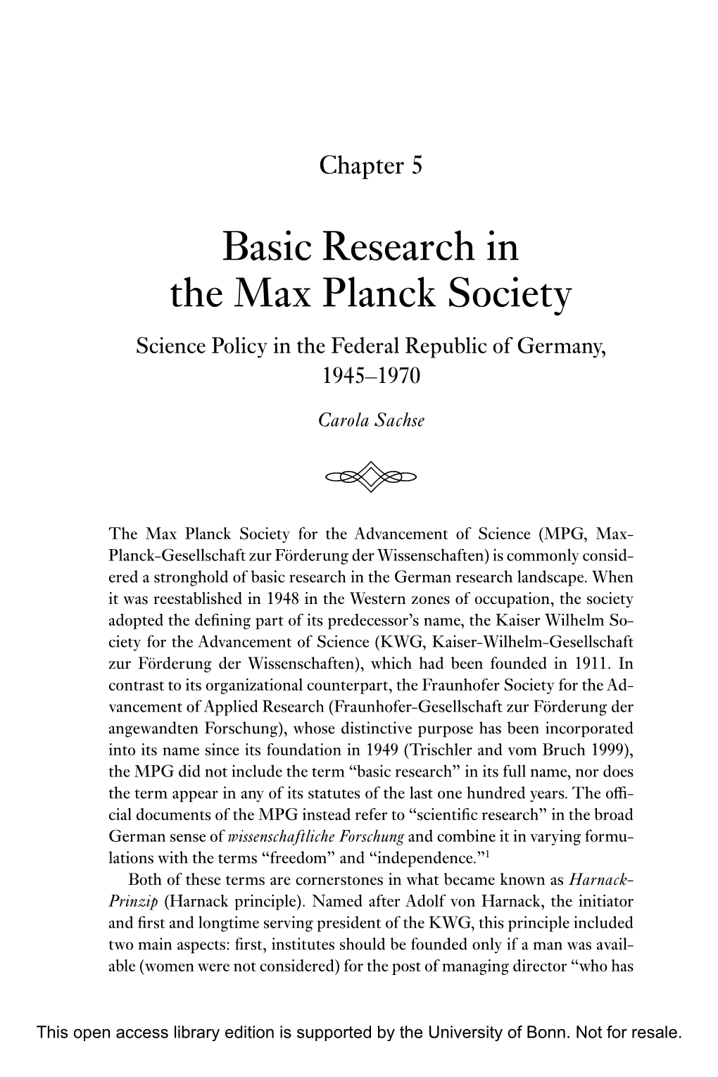 Basic Research in the Max Planck Society Science Policy in the Federal Republic of Germany, 1945–1970