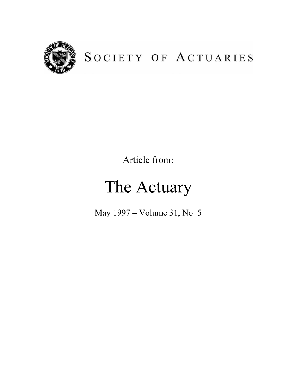 The Actuary Vol. 31, No. 5 on Being a Professional