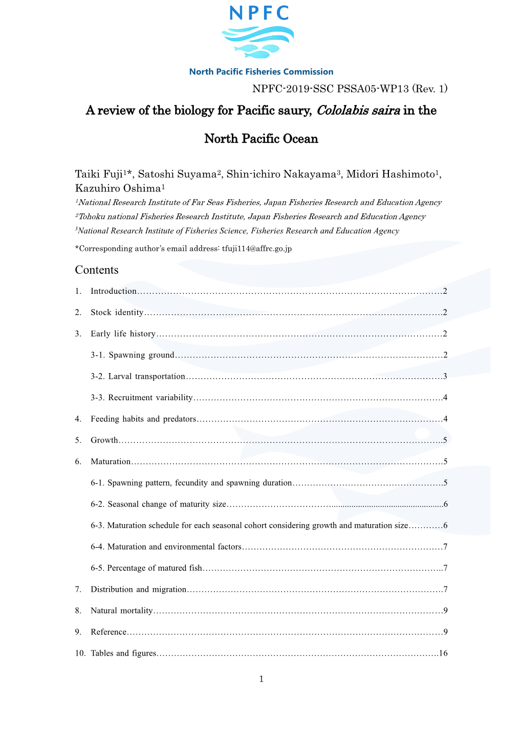 A Review of the Biology for Pacific Saury, Cololabis Saira in the North