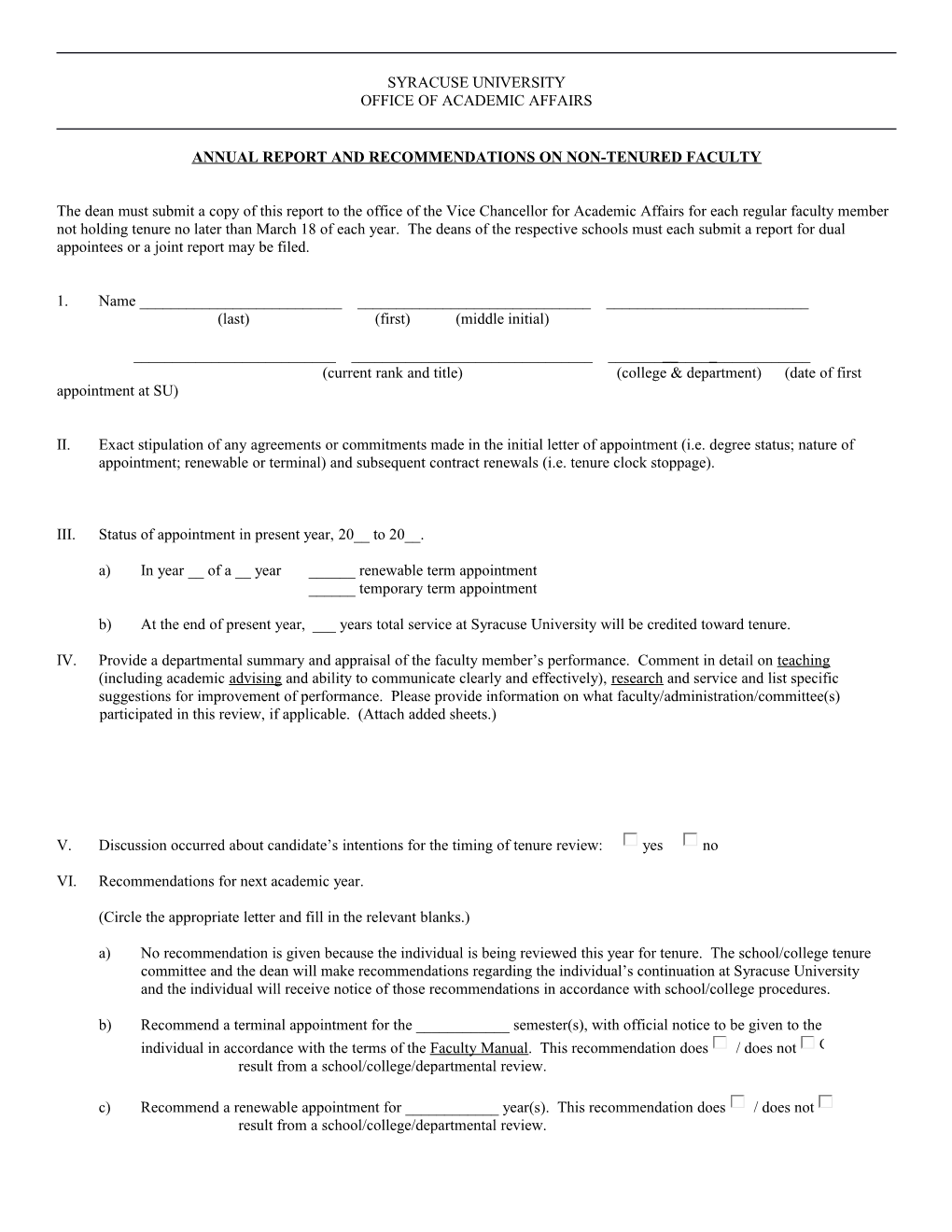 Annual Report and Recommendations on Non-Tenured Faculty