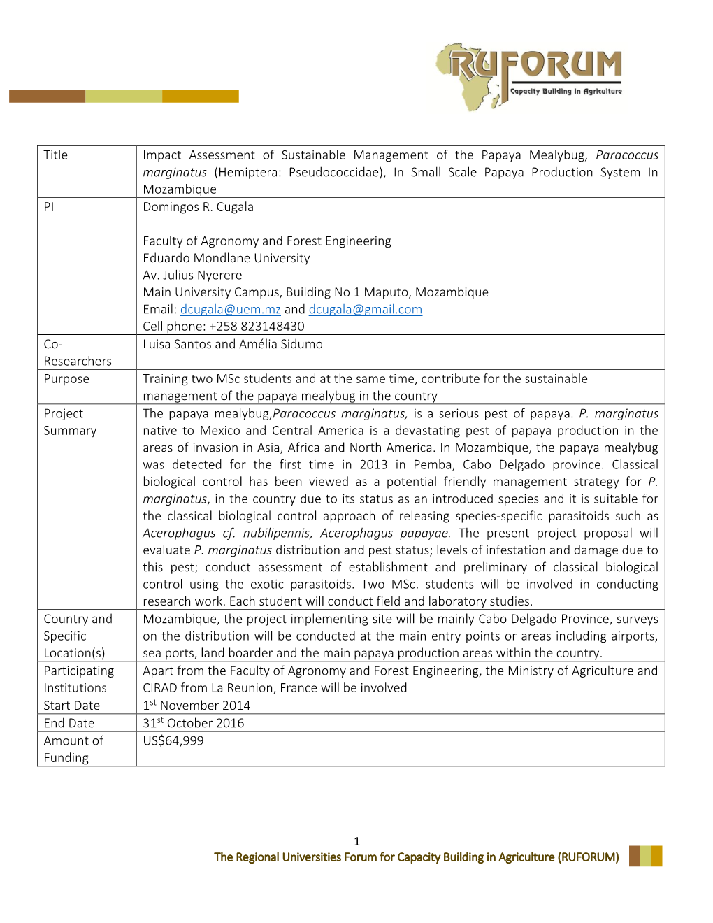 Impact Assessment of Sustainable Management of the Papaya