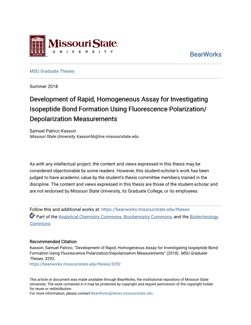 Development of Rapid, Homogeneous Assay for Investigating Isopeptide Bond Formation Using Fluorescence Polarization/ Depolarization Measurements