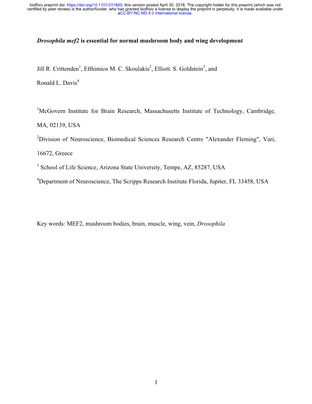 Drosophila Mef2 Is Essential for Normal Mushroom Body and Wing Development