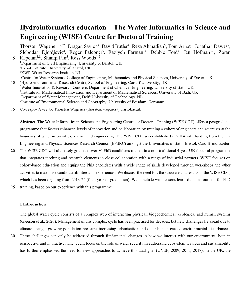 The Water Informatics in Science and Engineering (WISE)