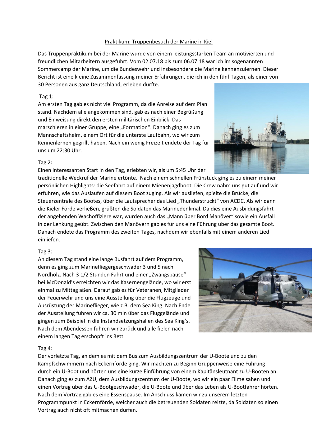 Praktikum: Truppenbesuch Der Marine in Kiel