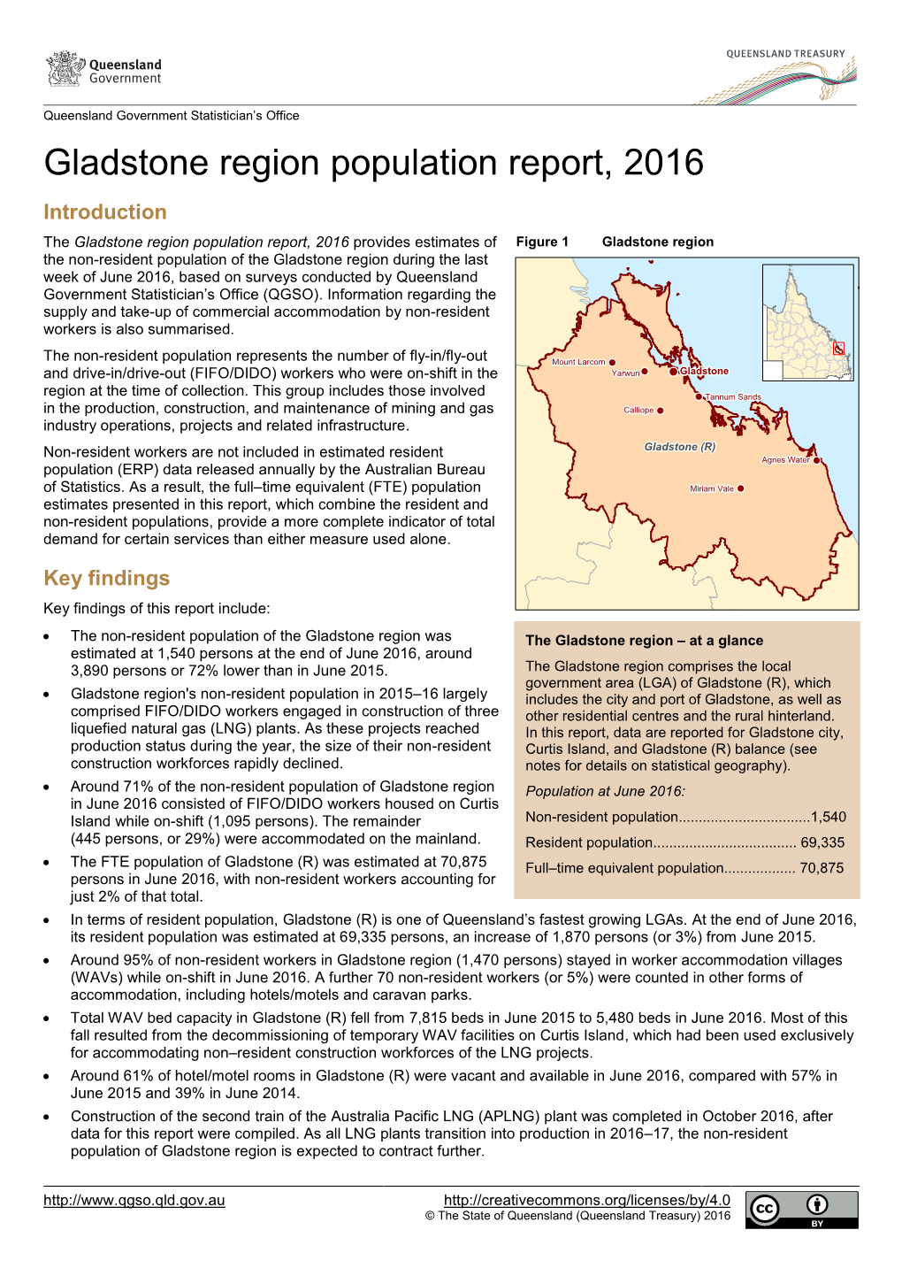 Gladstone Region Population Report, 2016