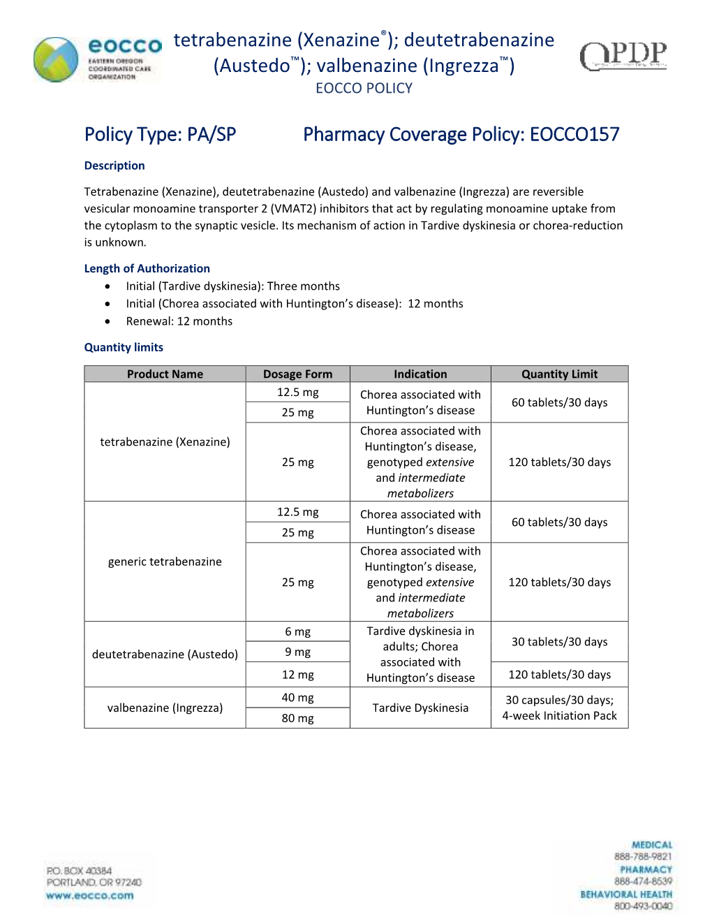 (Xenazine); Deutetrabenazine (Austedo); Valbenazine