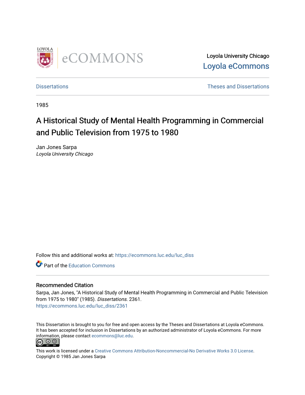 A Historical Study of Mental Health Programming in Commercial and Public Television from 1975 to 1980