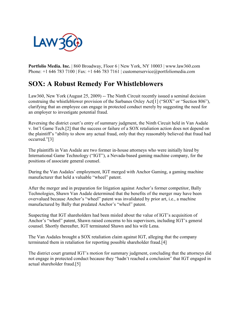 SOX: a Robust Remedy for Whistleblowers