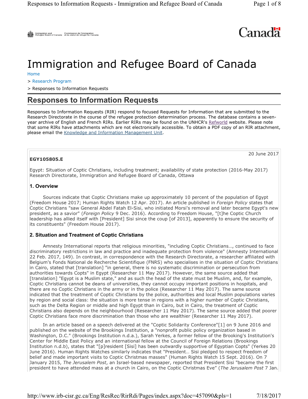 Immigration and Refugee Board of Canada Page 1 of 8