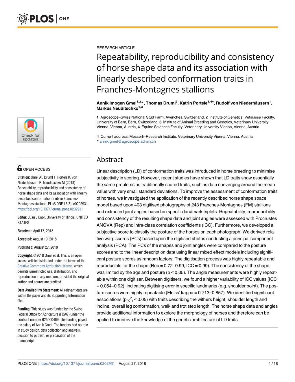 Repeatability, Reproducibility and Consistency of Horse Shape Data and Its Association with Linearly Described Conformation Traits in Franches-Montagnes Stallions