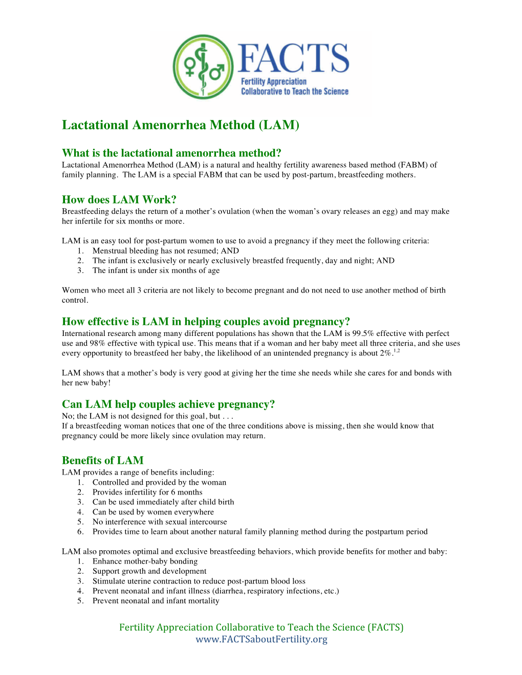 Lactational Amenorrhea Method (LAM)