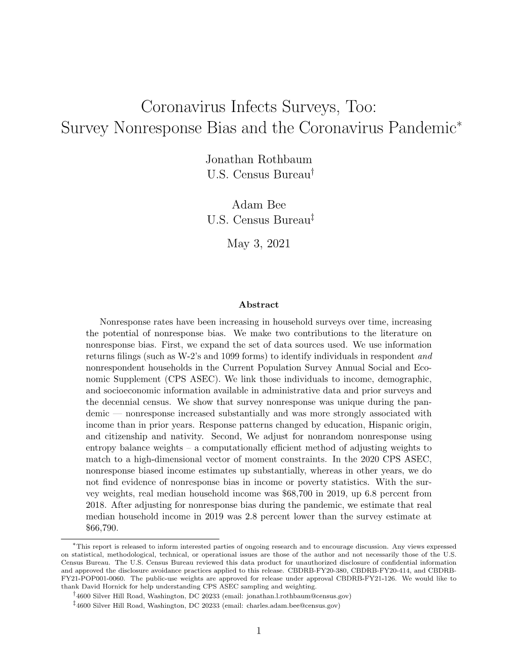 Survey Nonresponse Bias and the Coronavirus Pandemic∗