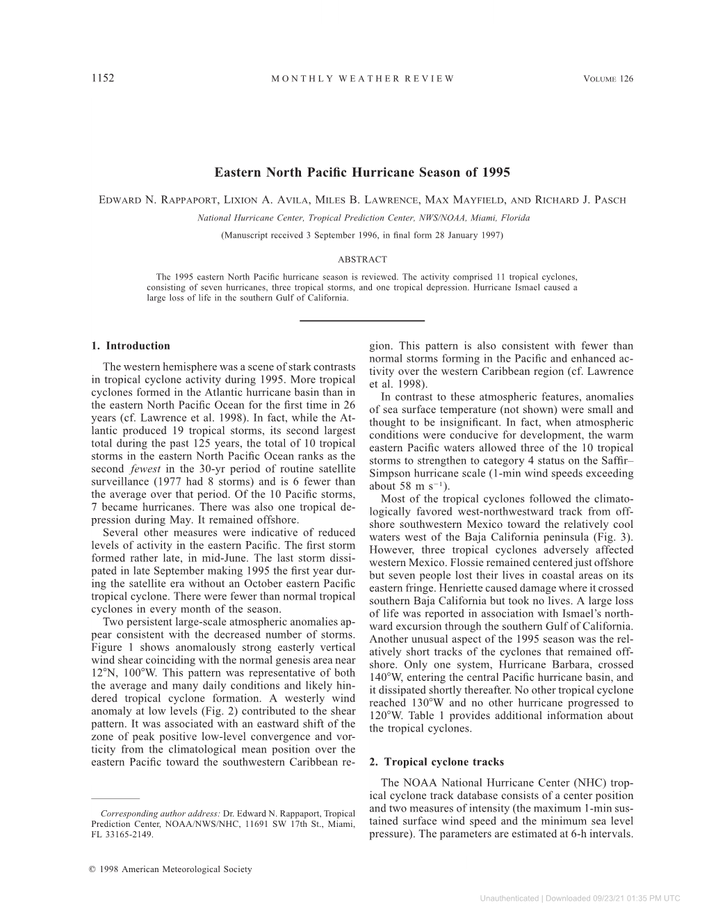 Eastern North Pacific Hurricane Season of 1995