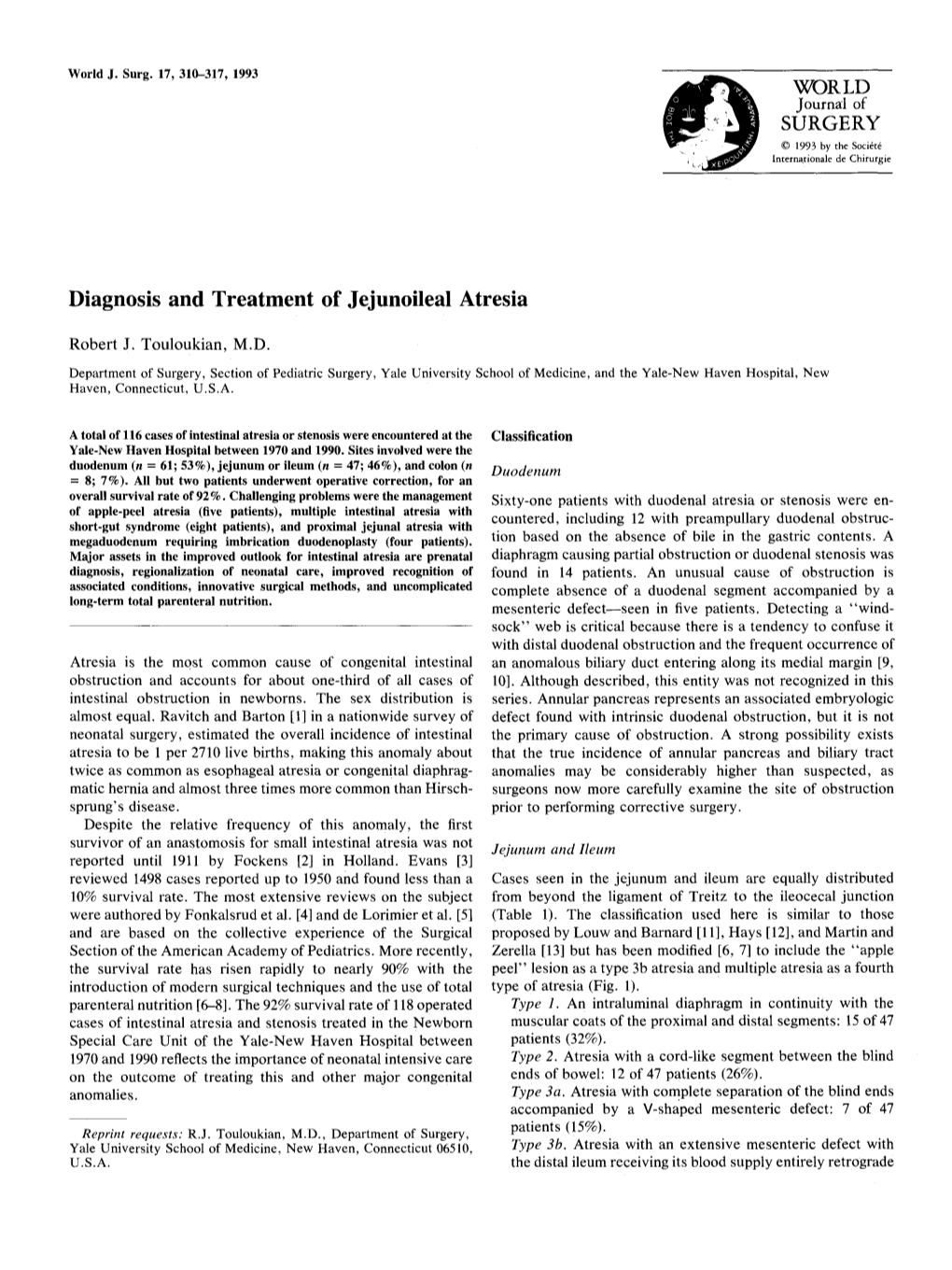 Diagnosis and Treatment of Jejunoileal Atresia