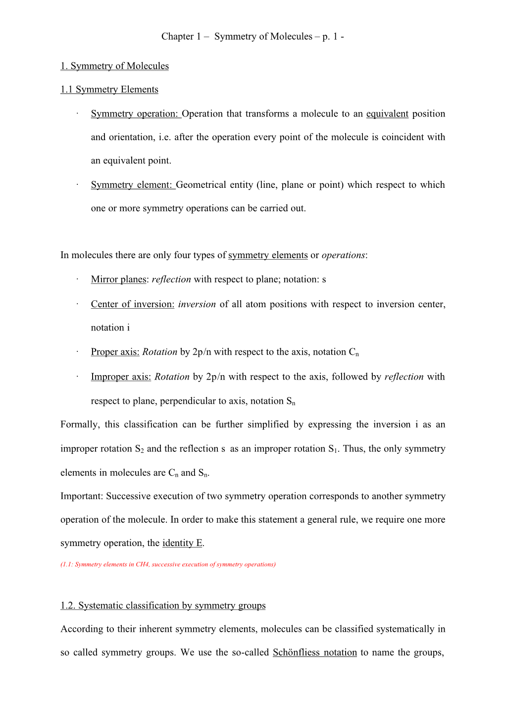 Chapter 1 – Symmetry of Molecules – P. 1